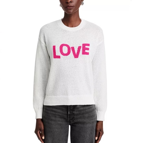 Aqua Love Graphic Crewneck Sweater Small White/Pink NWT - Picture 6 of 6